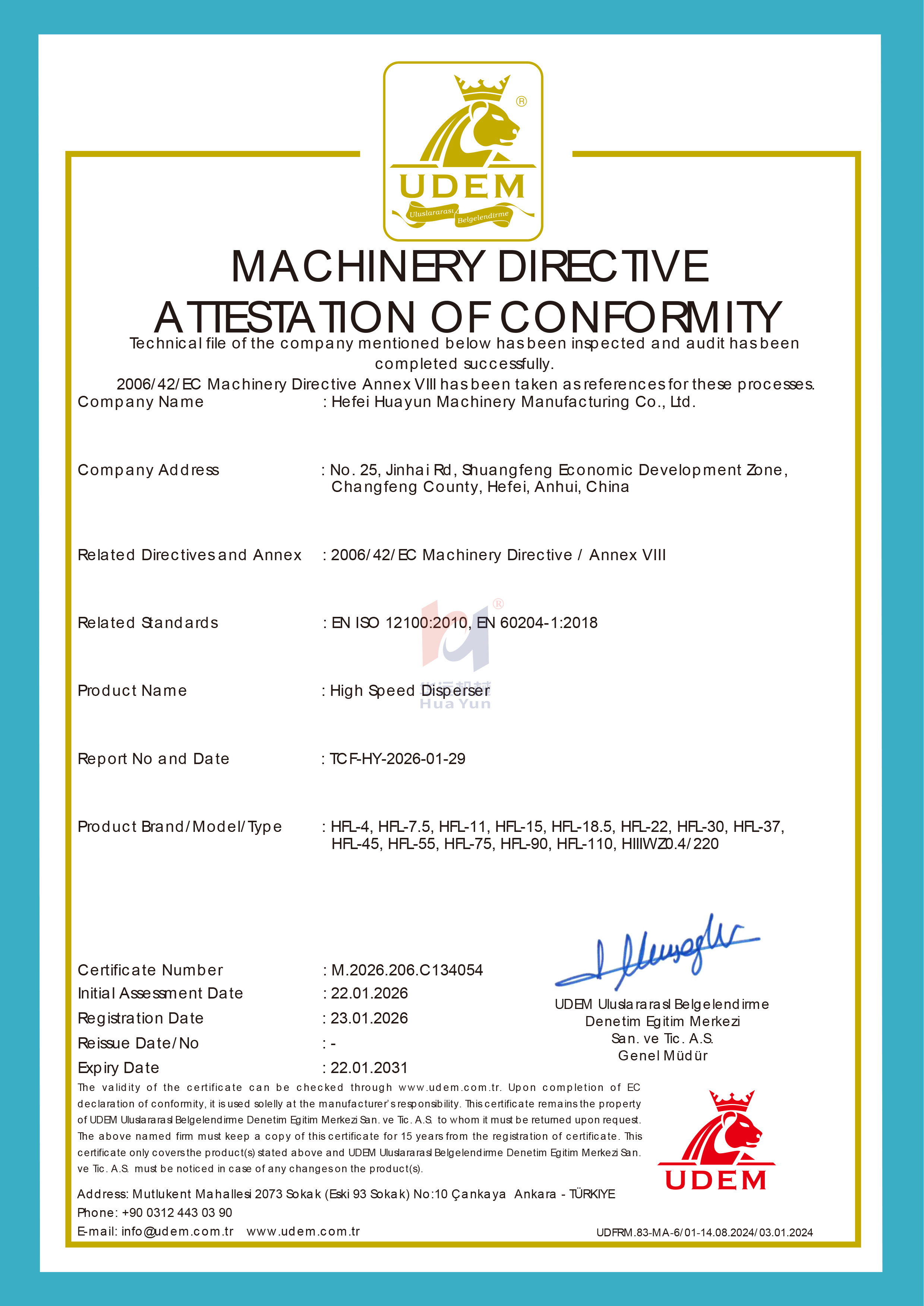 High Speed Disperser CE certificate